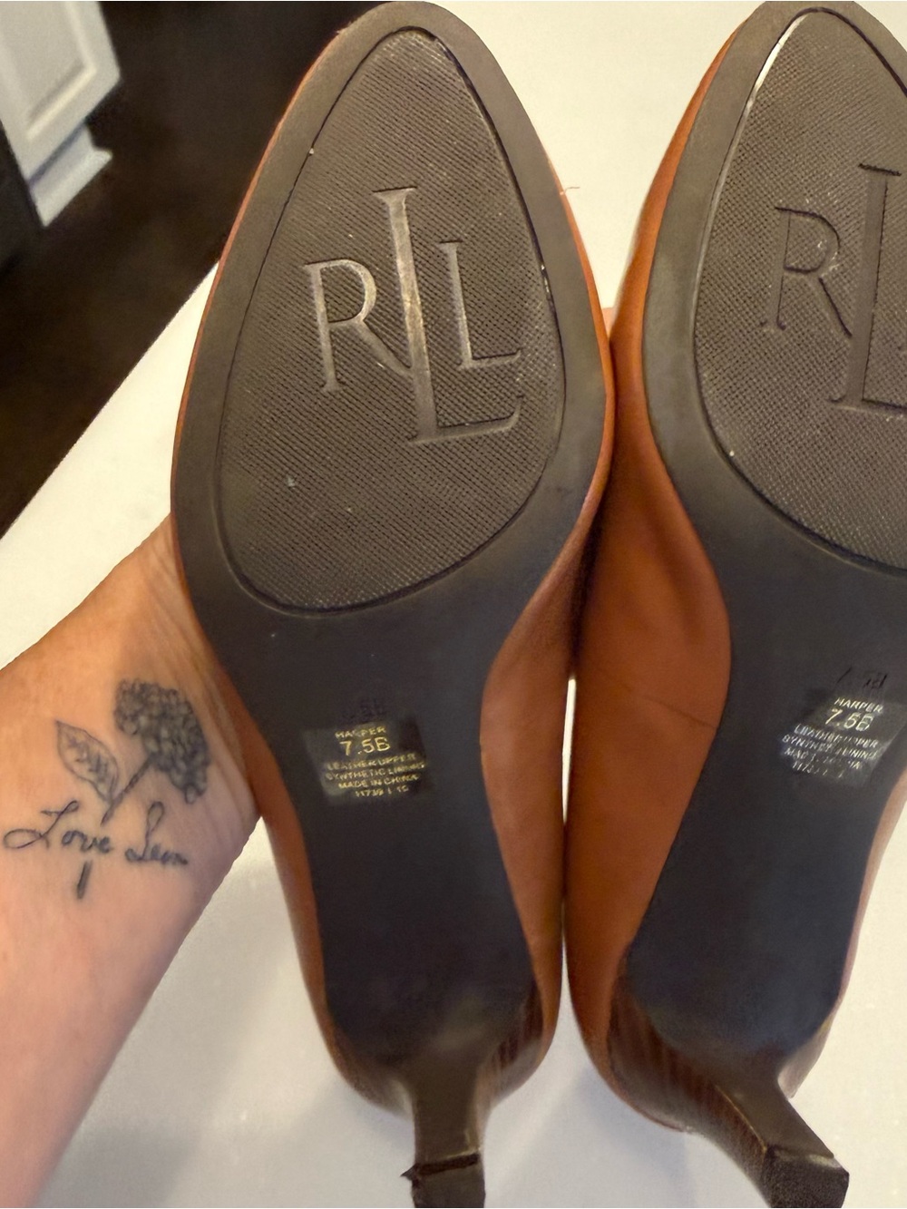 Lauren Ralph Lauren Harper Pumps/ Heels Tan Kidskin Leather Round Toe Sz 7.5 - Picture 11 of 14